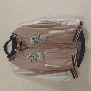 Angela plus mauve floral bird bomber jacket 3x